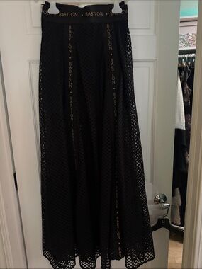 Babylon Black Mesh Maxi Skirt with Branded Waistband